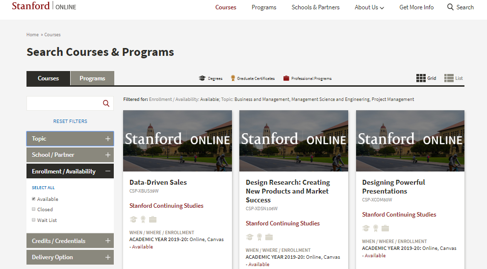 Stanford Free Online Courses Website
